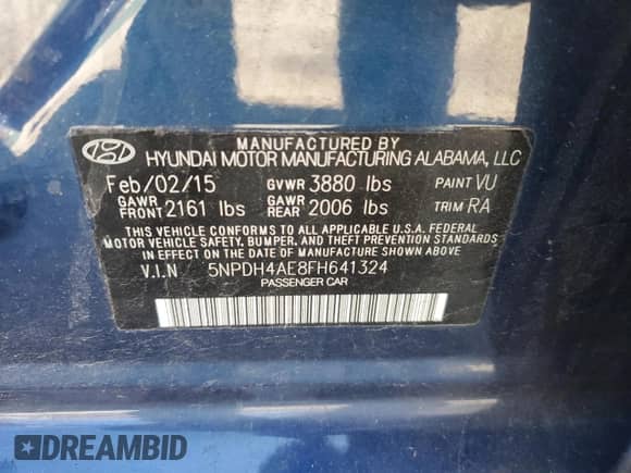 2015 Hyundai Elantra SE with VIN 5NPDH4AE8FH641324, listed as a Copart auction lot 87365485 with 136,424 mi miles and Salvage title. Bid and sale history available at DreamBid. Image 13.