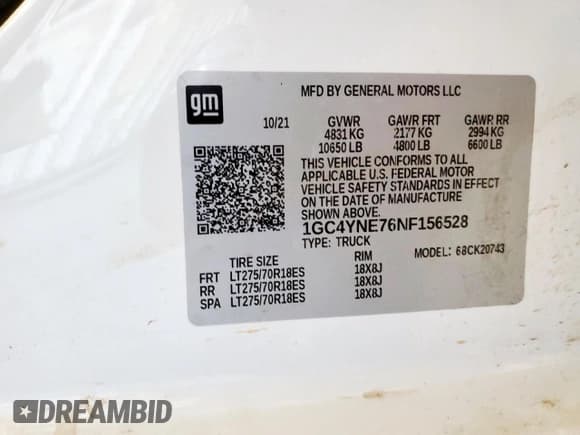 ✅ 2022 Chevrolet Silverado 2500HD LT • VIN: 1GC4YNE76NF156528 • Lot: 84181835. Wystawiony na Copart z przebiegiem 163 193 mil. Bezpłatny archiwum sprzedaży aukcyjnych z USA i szczegółowy raport historii pojazdu na DreamBid. Zdjęcie 12.