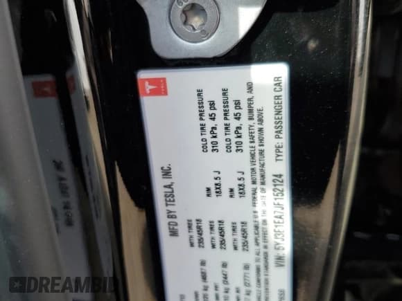 ✅ 2018 Tesla Model 3 Long Range Battery • VIN: 5YJ3E1EA7JF152124 • Lot: 70326675. Wystawiony na Copart z przebiegiem 94 640 mil. Bezpłatny archiwum sprzedaży aukcyjnych z USA i szczegółowy raport historii pojazdu na DreamBid. Zdjęcie 12.