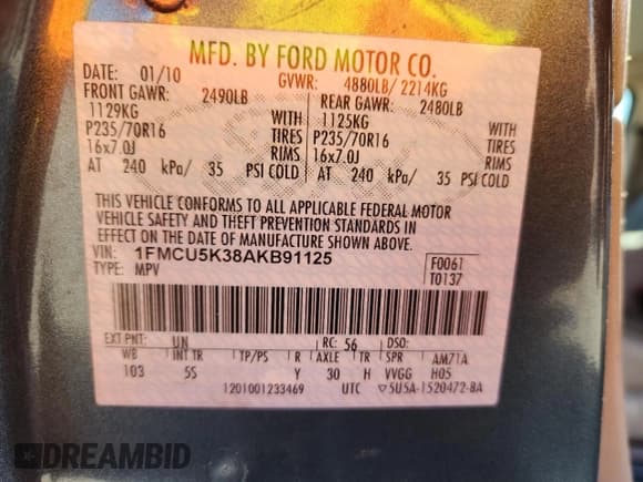 ✅ 2010 Ford Escape Hybrid • VIN: 1FMCU5K38AKB91125 • Lot: 90573495. Wystawiony na Copart z przebiegiem 150 609 mil. Bezpłatny archiwum sprzedaży aukcyjnych z USA i szczegółowy raport historii pojazdu na DreamBid. Zdjęcie 14.