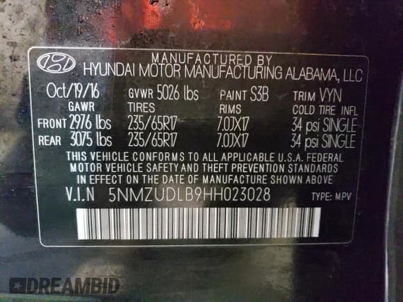 ✅ 2017 Hyundai Santa Fe 2.4L • VIN: 5NMZUDLB9HH023028 • Лот: 63816043. Опубликован ранее на Copart с пробегом 59 092 миль. Бесплатный доступ к архиву аукционных продаж из США и подробный отчёт об истории автомобиля на DreamBid. Изображение 15.