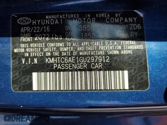 ✅ 2016 Hyundai Veloster Turbo • VIN: KMHTC6AE1GU297912 • Lot: 75546524. Wystawiony na Copart z przebiegiem 85 110 mil. Bezpłatny archiwum sprzedaży aukcyjnych z USA i szczegółowy raport historii pojazdu na DreamBid. Zdjęcie 12.