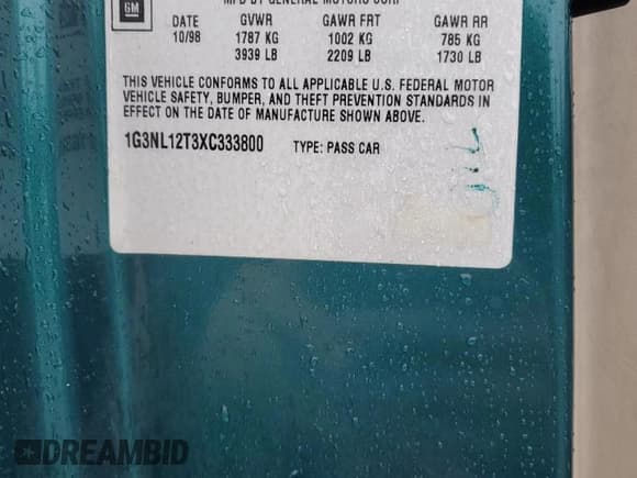 ✅ 1999 Oldsmobile Alero GL1 • VIN: 1G3NL12T3XC333800 • Lot: 91359125. Listed on Copart with 164,146 mi. Free auction sales archive from the USA and detailed vehicle history report at DreamBid. Image 12.