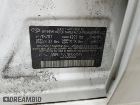 ✅ 2008 Hyundai Sonata GLS • VIN: 5NPET46C18H351519 • Лот: 76898064. Опубликован ранее на Copart с пробегом 198 148 миль. Бесплатный доступ к архиву аукционных продаж из США и подробный отчёт об истории автомобиля на DreamBid. Изображение 12.