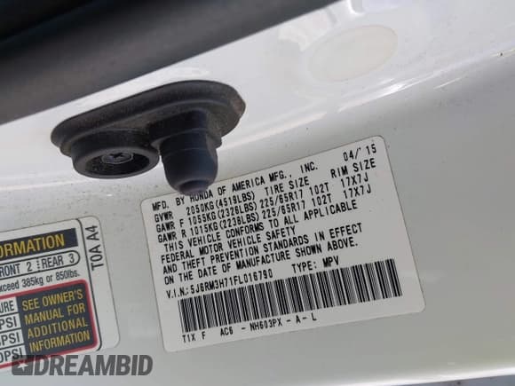 ✅ 2015 Honda CR-V EX-L • VIN: 5J6RM3H71FL016790 • Lot: 43177841. Listed on IAAI with 220,079 mi. Free auction sales archive from the USA and detailed vehicle history report at DreamBid. Image 9.