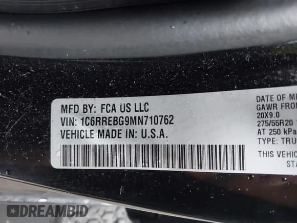 ✅ 2021 Ram 1500 Big Horn • VIN: 1C6RREBG9MN710762 • Lot: 43373591. Listed on IAAI with 51,132 mi. Free auction sales archive from the USA and detailed vehicle history report at DreamBid. Image 9.