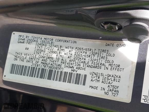 ✅ 2003 Toyota 4Runner Limited • VIN: JTEBT17R738008303 • Лот: 42757610. Опубликован ранее на IAAI с пробегом 266 151 миль. Бесплатный доступ к архиву аукционных продаж из США и подробный отчёт об истории автомобиля на DreamBid. Изображение 9.