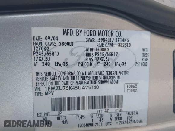 ✅ 2005 Ford Explorer Limited • VIN: 1FMZU75K45UA25140 • Лот: 43256866. Опубликован ранее на IAAI с пробегом 239 191 миль. Бесплатный доступ к архиву аукционных продаж из США и подробный отчёт об истории автомобиля на DreamBid. Изображение 9.