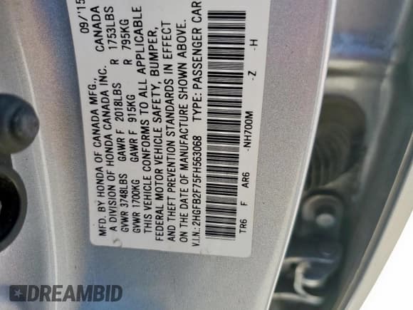 ✅ 2015 Honda Civic SE • VIN: 2HGFB2F75FH563068 • Лот: 90861935. Опубликован ранее на Copart с пробегом 119 984 миль. Бесплатный доступ к архиву аукционных продаж из США и подробный отчёт об истории автомобиля на DreamBid. Изображение 13.