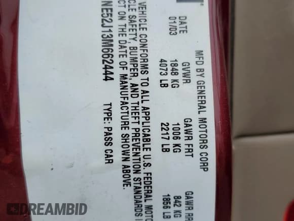 ✅ 2003 Chevrolet Malibu LS • VIN: 1G1NE52J13M662444 • Lot: 90954445. Listed on Copart with 95,358 mi. Free auction sales archive from the USA and detailed vehicle history report at DreamBid. Image 12.