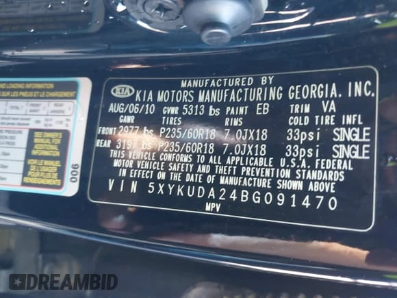 ✅ 2011 Kia Sorento EX • VIN: 5XYKUDA24BG091470 • Лот: 43478910. Опубликован ранее на IAAI с пробегом 239 592 миль. Бесплатный доступ к архиву аукционных продаж из США и подробный отчёт об истории автомобиля на DreamBid. Изображение 9.