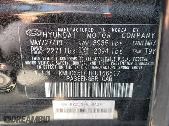 2019 Hyundai Ioniq Blue с VIN KMHC65LC1KU166517, выставлен на аукционе Copart как лот 67802284 с пробегом 150 620 миль миль и Списание • Salvage title. История ставок и продаж доступна на DreamBid. Изображение 12.