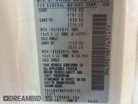 2015 Chevrolet City Express Cargo LS с VIN 3N63M0YN8FK697174, выставлен на аукционе Copart как лот 67908035 с пробегом Не указан миль и Списание • Salvage title. История ставок и продаж доступна на DreamBid. Изображение 13.