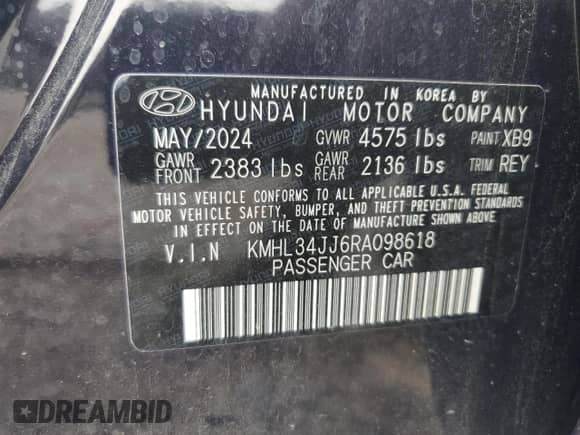 2024 Hyundai Sonata SEL z VIN KMHL34JJ6RA098618, wystawiony jako Copart lot #81702885 z przebiegiem 8 183 mil mil oraz Szkoda całkowita • Salvage title. Historia ofert i sprzedaży dostępna na DreamBid. Obrazek 12.