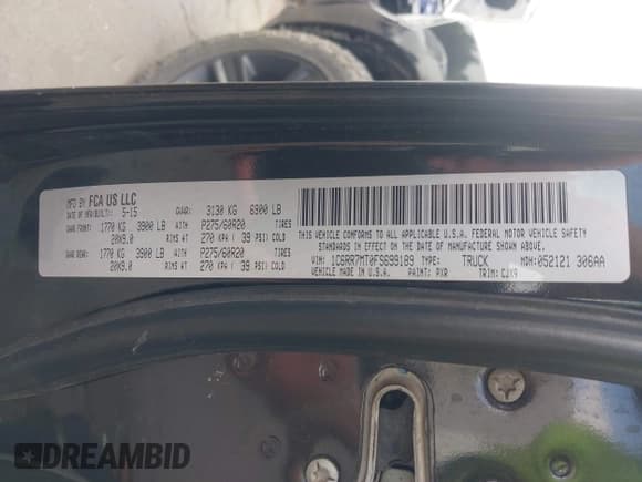 ✅ 2015 Ram 1500 Sport • VIN: 1C6RR7MT0FS699189 • Lot: 43209525. Listed on IAAI with 188,804 mi. Free auction sales archive from the USA and detailed vehicle history report at DreamBid. Image 9.