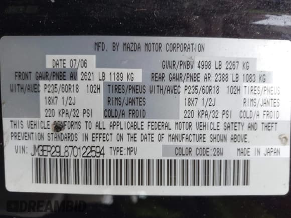 ✅ 2007 Mazda CX-7 Grand Touring • VIN: JM3ER29L870122594 • Lot: 42048506. Listed on IAAI with 119,207 mi. Free auction sales archive from the USA and detailed vehicle history report at DreamBid. Image 9.