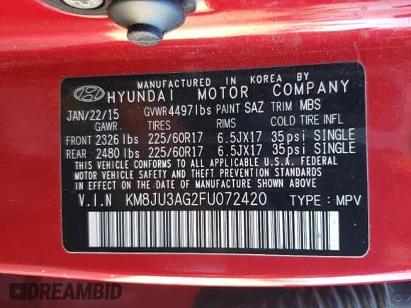 2015 Hyundai Tucson SE with VIN KM8JU3AG2FU072420, listed as a Copart auction lot 91281835 with 189,006 mi miles and Clean title. Bid and sale history available at DreamBid. Image 13.