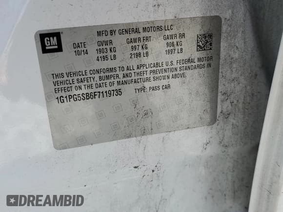 ✅ 2015 Chevrolet Cruze LTZ • VIN: 1G1PG5SB6F7119735 • Lot: 63080453. Listed on Copart with 171,599 mi. Free auction sales archive from the USA and detailed vehicle history report at DreamBid. Image 12.