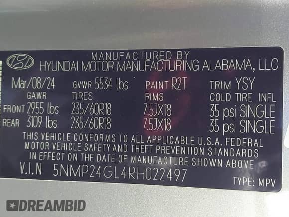 2024 Hyundai Santa Fe SEL z VIN 5NMP24GL4RH022497, wystawiony jako IAAI lot #41034640 z przebiegiem 21 298 mil mil oraz . Historia ofert i sprzedaży dostępna na DreamBid. Obrazek 9.