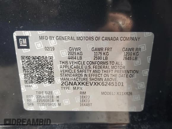 ✅ 2019 Chevrolet Equinox LT • VIN: 2GNAXKEVXK6245101 • Лот: 89709085. Опубликован ранее на Copart с пробегом 67 695 миль. Бесплатный доступ к архиву аукционных продаж из США и подробный отчёт об истории автомобиля на DreamBid. Изображение 13.