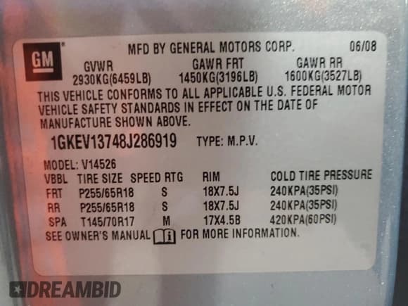✅ 2008 GMC Acadia SLE1 • VIN: 1GKEV13748J286919 • Lot: 93227315. Wystawiony na Copart z przebiegiem 164 282 mil. Bezpłatny archiwum sprzedaży aukcyjnych z USA i szczegółowy raport historii pojazdu na DreamBid. Zdjęcie 13.