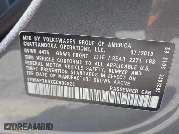 ✅ 2014 Volkswagen Passat S • VIN: 1VWAP7A3XEC003928 • Лот: 42483100. Опубликован ранее на IAAI с пробегом 132 117 миль. Бесплатный доступ к архиву аукционных продаж из США и подробный отчёт об истории автомобиля на DreamBid. Изображение 9.