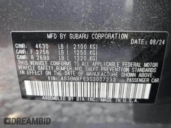 ✅ 2025 Subaru Legacy Premium • VIN: 4S3BWAF69S3007233 • Лот: 68074365. Опубликован ранее на Copart с пробегом 19 898 миль. Бесплатный доступ к архиву аукционных продаж из США и подробный отчёт об истории автомобиля на DreamBid. Изображение 12.