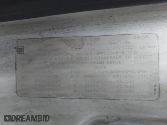 ✅ 1995 Chevrolet S-10 LS • VIN: 1GCCS19W6S8222261 • Лот: 43719949. Опубликован ранее на IAAI с пробегом 206 966 миль. Бесплатный доступ к архиву аукционных продаж из США и подробный отчёт об истории автомобиля на DreamBid. Изображение 9.