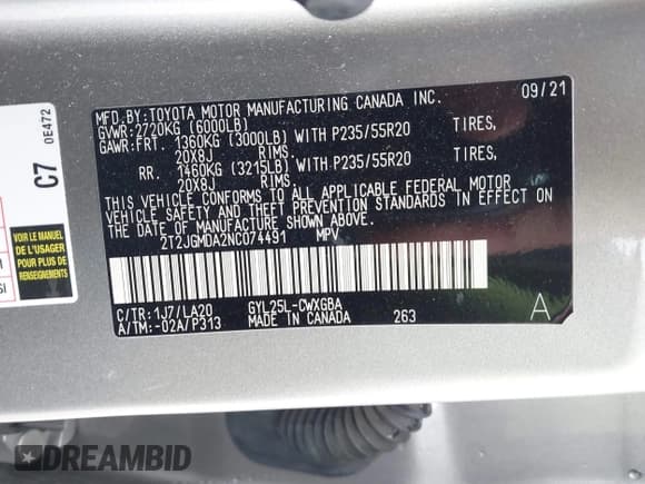 ✅ 2022 Lexus RX 450h • VIN: 2T2JGMDA2NC074491 • Lot: 43549050. Listed on IAAI with 62,958 mi. Free auction sales archive from the USA and detailed vehicle history report at DreamBid. Image 9.