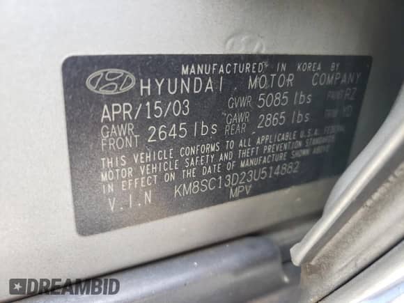 2003 Hyundai Santa Fe GLS с VIN KM8SC13D23U514882, выставлен на аукционе Copart как лот 76653463 с пробегом 126 223 миль миль и Списание • Salvage title. История ставок и продаж доступна на DreamBid. Изображение 15.