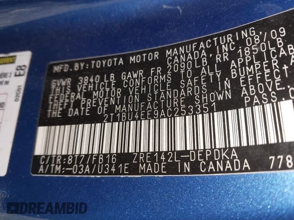 ✅ 2010 Toyota Corolla • VIN: 2T1BU4EE9AC253351 • Лот: 43361599. Опубликован ранее на IAAI с пробегом 188 805 миль. Бесплатный доступ к архиву аукционных продаж из США и подробный отчёт об истории автомобиля на DreamBid. Изображение 9.