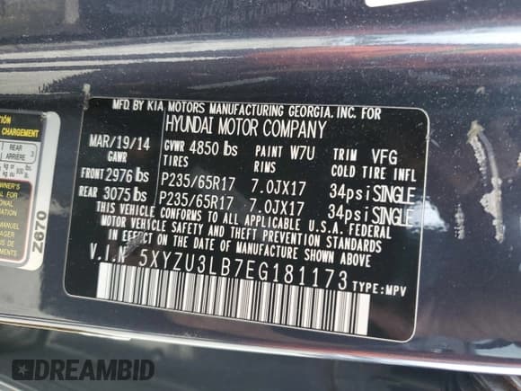 ✅ 2014 Hyundai Santa Fe • VIN: 5XYZU3LB7EG181173 • Лот: 84973585. Опубликован ранее на Copart с пробегом 158 603 миль. Бесплатный доступ к архиву аукционных продаж из США и подробный отчёт об истории автомобиля на DreamBid. Изображение 13.