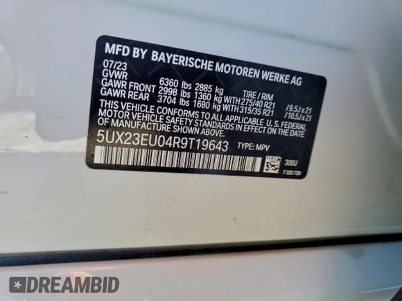 ✅ 2024 BMW X5 xDrive40i • VIN: 5UX23EU04R9T19643 • Lot: 94409125. Listed on Copart with 16,382 mi. Free auction sales archive from the USA and detailed vehicle history report at DreamBid. Image 14.