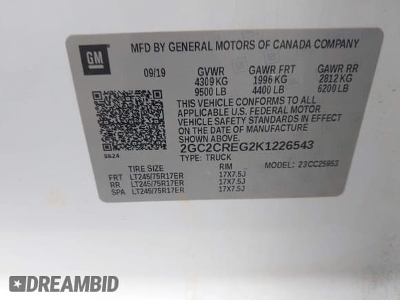 ✅ 2019 Chevrolet Silverado 2500HD Work Truck • VIN: 2GC2CREG2K1226543 • Lot: 42174597. Listed on IAAI with 168,676 mi. Free auction sales archive from the USA and detailed vehicle history report at DreamBid. Image 9.