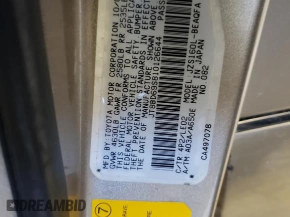 ✅ 2001 Lexus GS 300 • VIN: JT8BD69S810126644 • Лот: 58434974. Опубликован ранее на Copart с пробегом 260 272 миль. Бесплатный доступ к архиву аукционных продаж из США и подробный отчёт об истории автомобиля на DreamBid. Изображение 12.