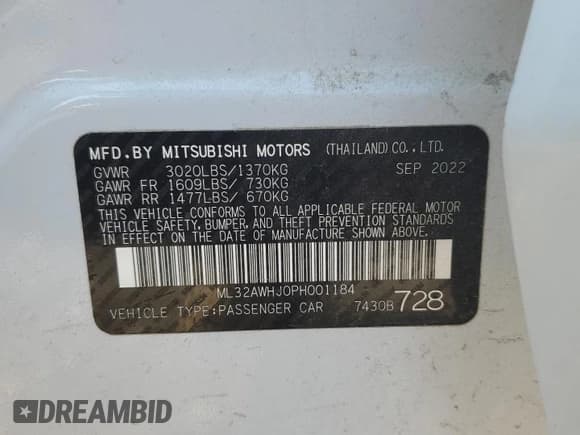 ✅ 2023 Mitsubishi Mirage Black Edition • VIN: ML32AWHJ0PH001184 • Lot: 63235375. Listed on Copart with 24,822 mi. Free auction sales archive from the USA and detailed vehicle history report at DreamBid. Image 12.