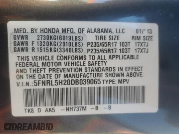 ✅ 2013 Honda Odyssey LX • VIN: 5FNRL5H20DB039065 • Лот: 85134445. Опубликован ранее на Copart с пробегом 165 751 миль. Бесплатный доступ к архиву аукционных продаж из США и подробный отчёт об истории автомобиля на DreamBid. Изображение 13.