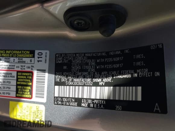 ✅ 2016 Toyota Sienna LE AAS • VIN: 5TDKK3DC0GS713352 • Lot: 43338391. Listed on IAAI with 99,856 mi. Free auction sales archive from the USA and detailed vehicle history report at DreamBid. Image 9.