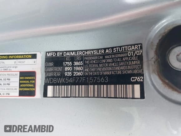 ✅ 2007 Mercedes-Benz SLK 280 • VIN: WDBWK54F77F157563 • Lot: 42683146. Listed on IAAI with 144,298 mi. Free auction sales archive from the USA and detailed vehicle history report at DreamBid. Image 9.