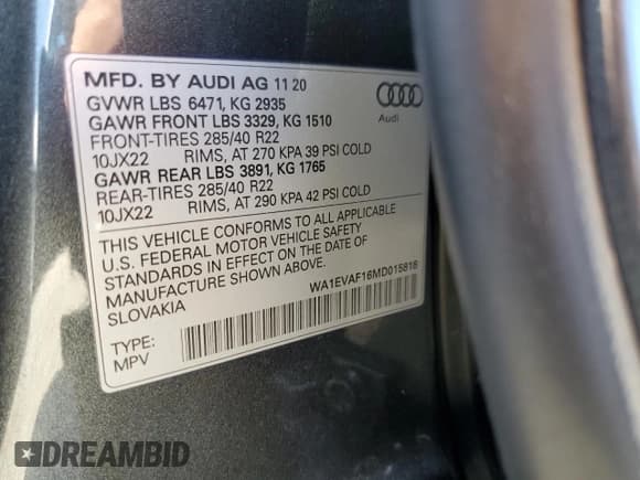 ✅ 2021 Audi Q8 Premium Plus • VIN: WA1EVAF16MD015818 • Lot: 89933795. Listed on Copart with 55,448 mi. Free auction sales archive from the USA and detailed vehicle history report at DreamBid. Image 13.