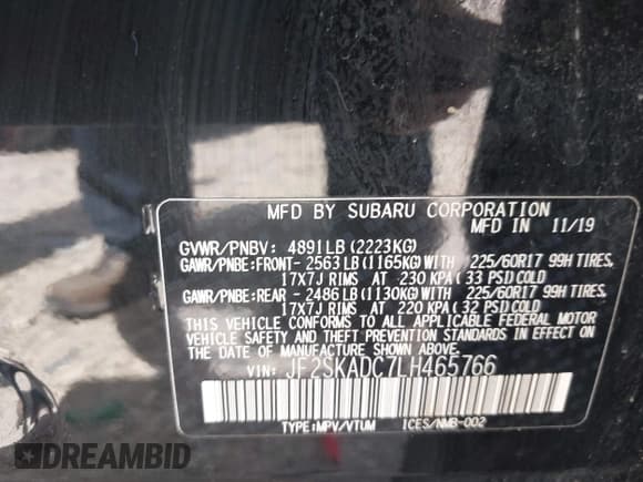 ✅ 2020 Subaru Forester • VIN: JF2SKADC7LH465766 • Lot: 42246419. Listed on IAAI with 56,783 mi. Free auction sales archive from the USA and detailed vehicle history report at DreamBid. Image 9.