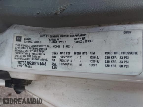 ✅ 2008 GMC Canyon SLE1 • VIN: 1GTCS199388141446 • Lot: 42826737. Listed on IAAI with 301,826 mi. Free auction sales archive from the USA and detailed vehicle history report at DreamBid. Image 9.