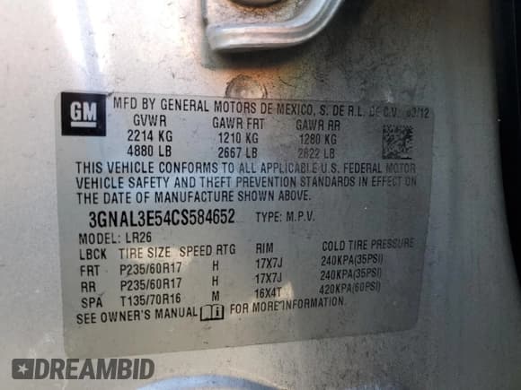 ✅ 2012 Chevrolet Captiva Sport LT • VIN: 3GNAL3E54CS584652 • Lot: 48562425. Wystawiony na Copart z przebiegiem 227 168 mil. Bezpłatny archiwum sprzedaży aukcyjnych z USA i szczegółowy raport historii pojazdu na DreamBid. Zdjęcie 13.