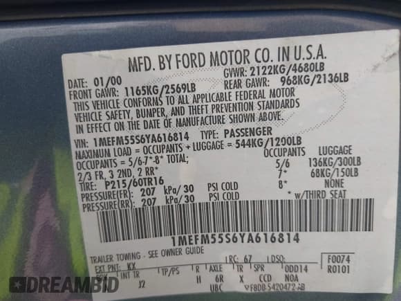 ✅ 2000 Mercury Sable LS Premium • VIN: 1MEFM55S6YA616814 • Лот: 42420671. Опубликован ранее на IAAI с пробегом 110 987 миль. Бесплатный доступ к архиву аукционных продаж из США и подробный отчёт об истории автомобиля на DreamBid. Изображение 9.