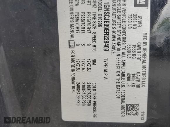 ✅ 2014 Chevrolet Suburban LT • VIN: 1GNSCJE09ER228409 • Lot: 55901885. Listed on Copart with 328,470 mi. Free auction sales archive from the USA and detailed vehicle history report at DreamBid. Image 13.