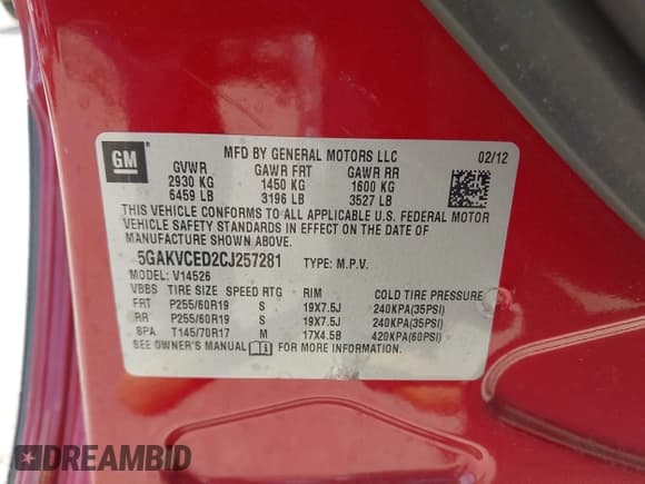 ✅ 2012 Buick Enclave Leather • VIN: 5GAKVCED2CJ257281 • Lot: 43389438. Wystawiony na IAAI z przebiegiem 164 230 mil. Bezpłatny archiwum sprzedaży aukcyjnych z USA i szczegółowy raport historii pojazdu na DreamBid. Zdjęcie 9.