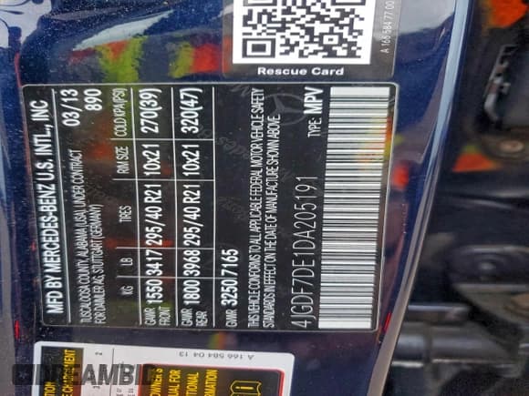 ✅ 2013 Mercedes-Benz GL 550 • VIN: 4JGDF7DE1DA205191 • Lot: 92302165. Listed on Copart with 122,478 mi. Free auction sales archive from the USA and detailed vehicle history report at DreamBid. Image 13.