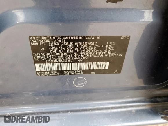 ✅ 2010 Toyota RAV4 • VIN: 2T3ZF4DV8AW045168 • Лот: 84208235. Опубликован ранее на Copart с пробегом 158 776 миль. Бесплатный доступ к архиву аукционных продаж из США и подробный отчёт об истории автомобиля на DreamBid. Изображение 12.