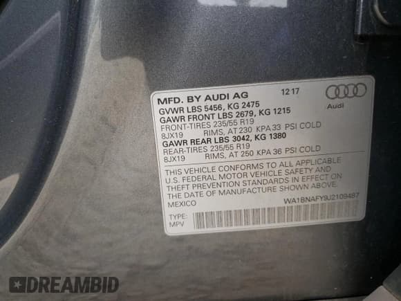 ✅ 2018 Audi Q5 Premium Plus • VIN: WA1BNAFY9J2109487 • Lot: 57653345. Listed on Copart with 47,518 mi. Free auction sales archive from the USA and detailed vehicle history report at DreamBid. Image 12.