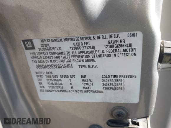 ✅ 2002 Buick Rendezvous CX • VIN: 3G5DA03E32S515454 • Lot: 43619369. Wystawiony na IAAI z przebiegiem 151 284 mil. Bezpłatny archiwum sprzedaży aukcyjnych z USA i szczegółowy raport historii pojazdu na DreamBid. Zdjęcie 9.